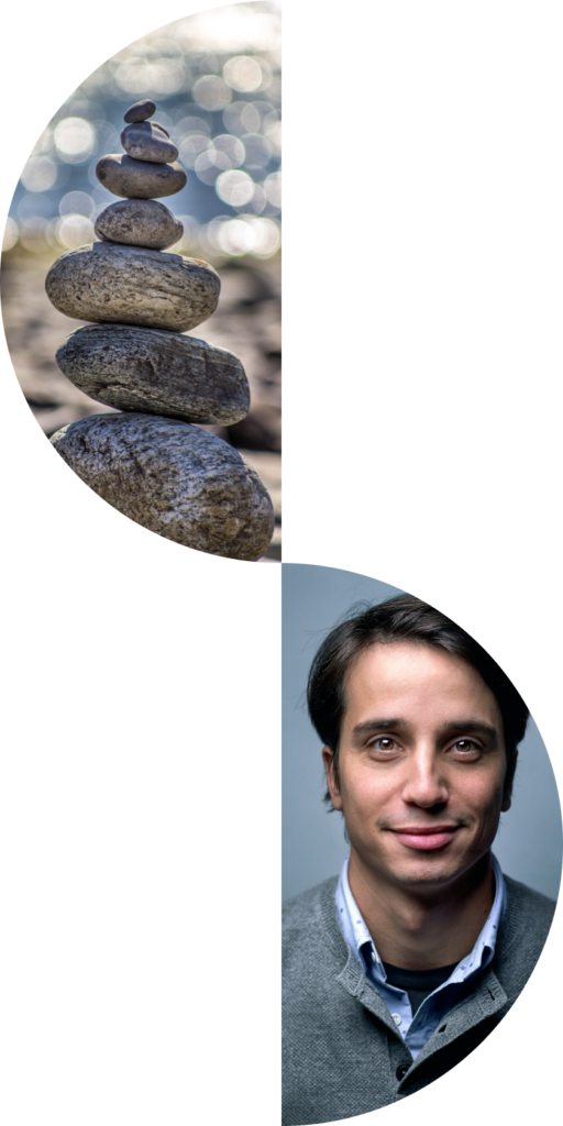 Deb supergraphic of stacked rocks and random guy